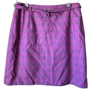 J crew Purple Plaid Belted Wool Blend Mini Pencil Skirt Womens 6 Preppy